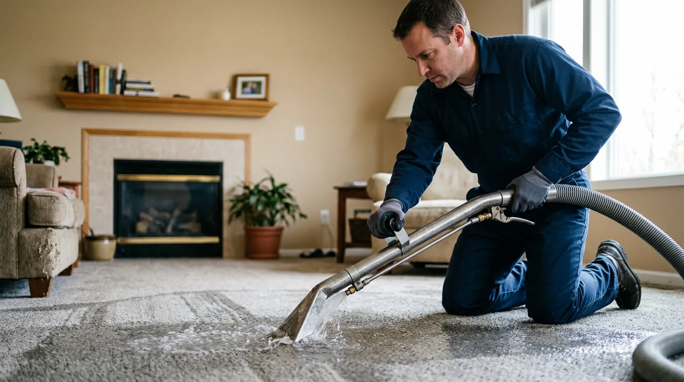 Water damage restoration technician working near Houston, AK